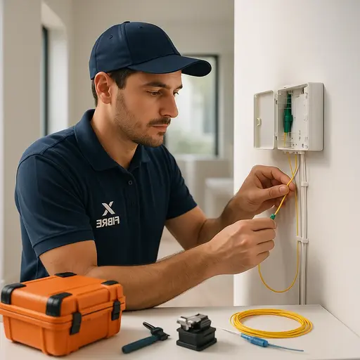 Branchement prise fibre optique PTO en cours